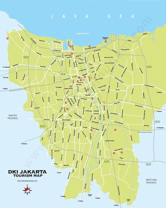 Jakarta bezienswaardigheden kaart